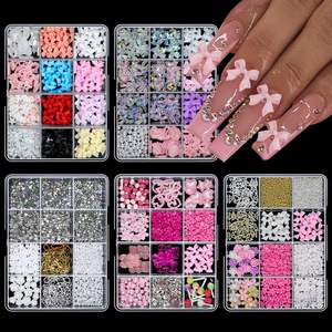 12 grilles de strass pour nail art, en verre, à dos plat, multicolores 3D, avec nœud papillon, style Kawaii, pour ongles en acrylique, DIY, effet bling-bling - Product Image 2