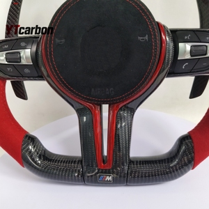YTcarbon per BMW <span class=keywords><strong>Serie</strong></span> <span class=keywords><strong>1</strong></span> F20 <span class=keywords><strong>F21</strong></span> 125i 1M Volante in Vera Fibra di Carbonio Personalizzato con Paddle Shifter LED Rosso e Rivestimento in Pelle Scamosciata - Product Image 4