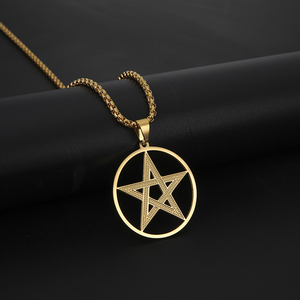 Kalung liontin lapis emas 18k, liontin <span class=keywords><strong>Pentagram</strong></span> berlapis emas 18k, Perhiasan Wanita Stainless Steel, Kalung liontin <span class=keywords><strong>Pentagram</strong></span> perak - Product Image 3