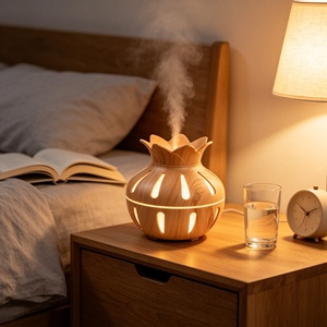 Natural Wood Texture <strong>Minimalist</strong> Style, Quiet Misting, Color Night Light, Ideal for Bedroom Office SPA Yoga - Product Image 1