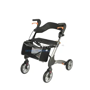 Chariot de courses pliable en aluminium à 4 roues pour adultes âgés avec freins à main et siège pour handicapés