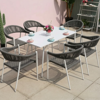 Ensemble table et chaises 5 places en osier et métal pour extérieur, résistant à l'eau, amovible, mobilier de loisirs pour cour et jardin, style nordique