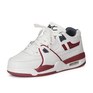 Chaussures décontractées pour hommes en cuir blanc et rouge, style rétro basketball, avec coussin d'air, pour la rue et le quotidien - Product Image 5