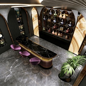 Barra de <span class=keywords><strong>Bar</strong></span> Multifuncional Moderna y Contemporánea de Acero Dorado y Mármol Negro con Luces LED para el Hogar, <span class=keywords><strong>Bar</strong></span>, Hotel, Salón Nocturno - Product Image 6