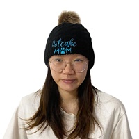 Bonnet personnalisé, pour femmes, tricot molletonné, chapeau d'hiver avec pompon, en fourrure de raton laveur, accessoire pour l'hiver