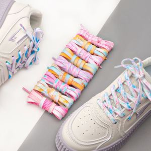 Lacets plats épais personnalisés de couleur blanche, lacets de chaussures imprimés en polyester colorés pour baskets - Product Image 1