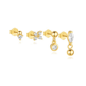 Juego de 4 Piezas de Aretes de Aro de Plata 925 con Borlas de Lujo, Diseño Nuevo, con Circonitas Simples - Product Image 1