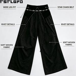 Pantalones anchos personalizados con remaches negros, estilo streetwear vanguardista, venta al por mayor - Product Image 3