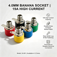 Connecteur banane standard 4,0 mm en laiton nickelé PA 30Vac-60Vdc Max 19A pour montage sur panneau, 5 couleurs, équipement de test PCB