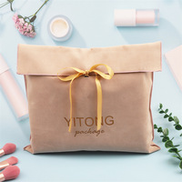 Tas Kemasan Amplop Beludru Hitam Portabel yang Dapat Digunakan Kembali dengan Cetak Logo Kustom, Tas Tangan Mewah dari Bahan Suede Imitasi untuk Menyimpan Wig Rambut dan Dompet