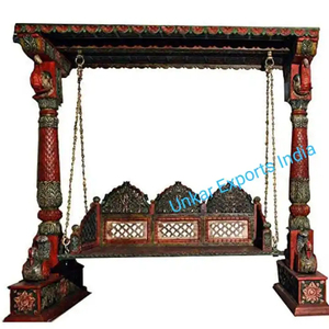 Balançoire d'intérieur <span class=keywords><strong>antique</strong></span> en bois de teck peinte à la main balançoires de style traditionnel indien royal en bois massif balançoires d'intérieur et d'extérieur jhoola
