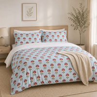 Ensemble de literie 4 pièces en coton 100% à imprimé floral bleu clair, housse de couette, drap, taies d'oreiller pour la chambre à coucher, textile de maison
