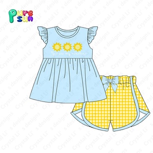 Puresun abbigliamento per bambini smocked sei sole nodo francese ricamo ragazza vestiti estivi all'ingrosso per ragazze abbigliamento boutique - Product Image 2