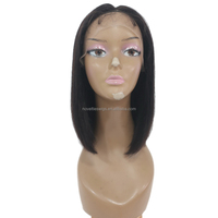 Nouveautés Perruque Bob Court sans Colle Cheveux 100% Naturels Lisses avec Raie Centrale et Tulle Transparent, Effet Bébé Cheveux, Qualité Premium