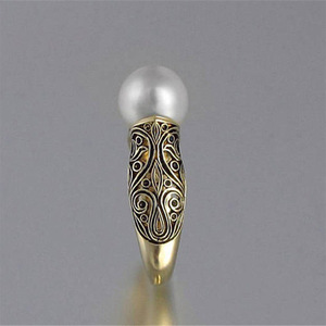 Anello vintage stile perla per donna, design elegante intarsiato, gioielli alla moda per tutti i giorni - Product Image 6