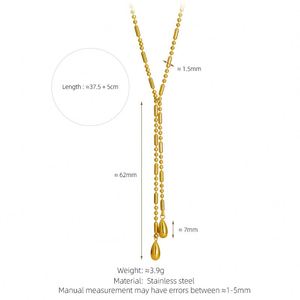 Collier long en acier inoxydable en forme de Y avec pendentif double goutte d'eau et pompon pour femmes - Product Image 6