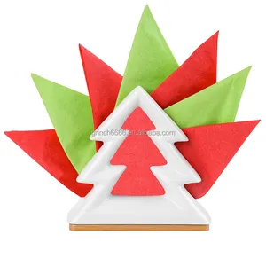 Держатель для салфеток в виде рождественской елки, керамическая елочка на деревянной подставке, 11*5*11 см