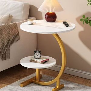 Modern <b>Round</b> <b>Side</b> <b>Table</b> Two Tier Bedside Coffee <b>Table</b> Wooden Top Metal Frame for Living Room Bedroom - Product Image 3