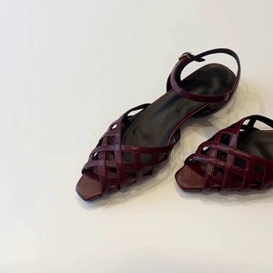 French Retro Woven Hollow Square <b>Toe</b> Ankle Strap Open <b>Toe</b> Sandals Women Low Heel Roman Casual Shoes - Product Image 3