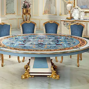 北欧豪华现代餐桌椅套装仿古圆形家具房间金色餐桌套装8座木质4 6 10 12