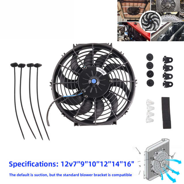 Universal Automotive Intercooler Cooling Electronic Fan 12V Fit 7/9/10/12/14/16 Inch Radiator Intercooler