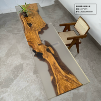 Table de salle à manger moderne en bois massif avec bordure naturelle et revêtement en époxy, table de rivière personnalisée, grande table de salle à manger, cuisine/salon (olivier italien)