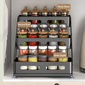 Étagère à épices pliable en métal à trois niveaux, <span class=keywords><strong>rangement</strong></span> réglable pour comptoir, pour huile, sel, sauce, vinaigre, condiments - Product Image 2