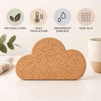 Sous-verre en liège naturel en forme de nuage, absorbant, résistant à la chaleur, pour table basse et cuisine