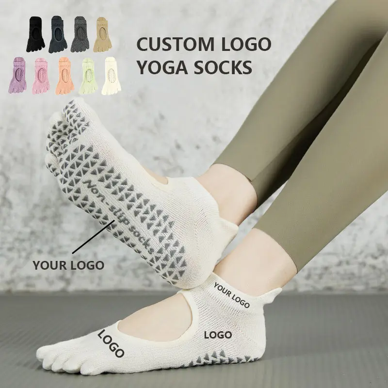 custom logo solid color cotton professional sports Pilates yoga socks good grip for women 5 toes non slip Ballet dance socks