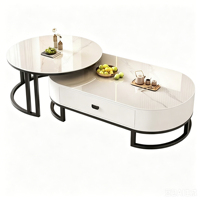 Table basse pour petit appartement, style luxueux, en pierre frittée, ovale, moderne, minimaliste, fabrication industrielle