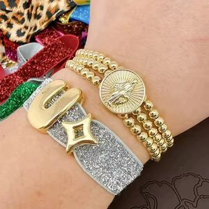 Pulsera de Moda con Dije de <span class=keywords><strong>San</strong></span> <span class=keywords><strong>Benito</strong></span>/Virgen María/<span class=keywords><strong>Cruz</strong></span>, Pulsera Religiosa con Cuentas de <span class=keywords><strong>Cruz</strong></span> Chapadas en Oro, Pulsera de Cuentas para Mujer - Product Image 6