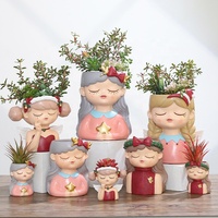 Pot de fleurs de Noël de 9,25 pouces, fille aux yeux fermés, jolie jardinière pour plantes succulentes, décoration de bureau et de maison pour les fêtes paisibles, cadeau