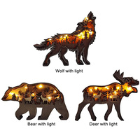 Ornements d'animaux en bois 3D personnalisés, décoration de la maison sculptée avec lumière led, creux, multicouches, affichage de la scène, ours, aigle, loup