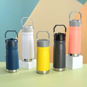 Custom 650ML Double-Wall Stainless Steel Vacuum <b>Thermos</b> Flask Portable Cup Straw Handle for Outdoor Sports Travel Business Gifts - Product Image 4