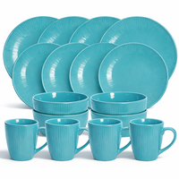 Ensemble de vaisselle en grès écologique de 16 pièces, assiettes, bols, tasses, passe au micro-ondes et au lave-vaisselle