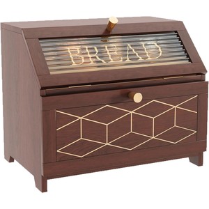Boîte à pain en bois massif Tianchang, grande, double couche, avec couvercle en verre et design géométrique pour le rangement de cuisine - Product Image 1