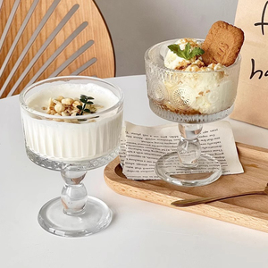 Francese Retro incide in vetro alto piccola ciotola da Dessert cilindro portacandele budino tazza di bicchiere di vino calice - Product Image 3