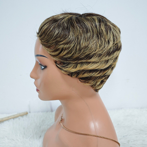 Promotion 8$ Letsfly Short Human Hair <b>Wig</b> <b>Pixie</b> Cut Layered <b>Wig</b> Natural Brown 4/27# Ombre Machine Made Hair <b>Wigs</b> 9047 - Product Image 4