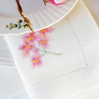 Servilletas de Lino con Dobladillo, Bordadas a Mano con Hortensias, Servilletas de Tela Florales, Decoración de Mesa de Lujo para Banquetes de Boda
