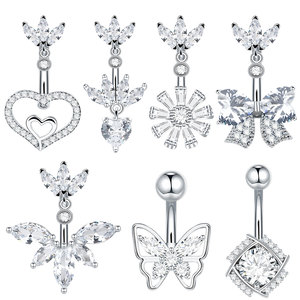 Lingchee Cz cuelga corazón flotador doble montaje ombligo pendiente ombligo anillo Piercing joyería Acero inoxidable circón al por mayor - Product Image 1