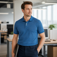 Chemise décontractée à manches courtes en coton tricoté brodé pour homme avec poche poitrine, couleur unie, style workwear