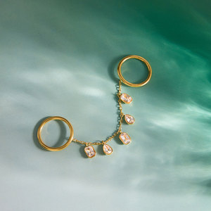 Bague double à pendentif en zircon, en acier inoxydable 316L plaqué or 14k 18k, anti-ternissement, pour doigts - Product Image 4