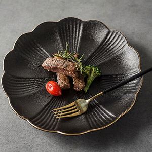 Frosted Black <b>Plate</b> with Gold Rim <b>Ceramic</b> Western-style Steak <b>Plates</b> - Product Image 1