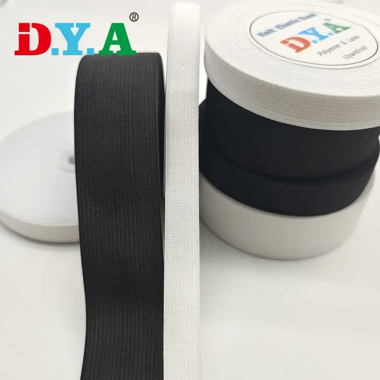 Venta al por mayor de fábrica Polyedter Latex 1,5 cm - 5 cm tejido blanco/Negro banda elástica de punto para ropa