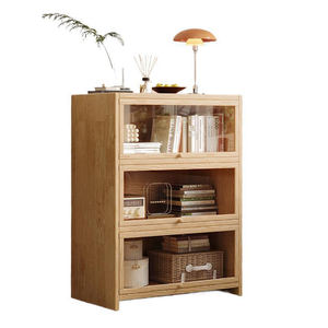 핫 세일 나무 책꽂이 유리 문 사무실 나무 수납 책꽂이 거실 홈 공간 절약 베젤 수납 선반 - Product Image 4