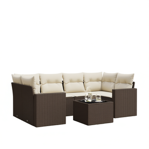 Ensemble de canapés de jardin en rotin PE brun modulaire, mobilier de patio, 7 places, design moderne, utilisation en extérieur - Product Image 1