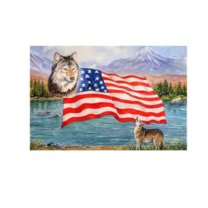 5d Diamond Painting Color Ein Wolf, der eine amerikanische Flagge und eine andere heulende Diy Wall Art Home Decoration trägt