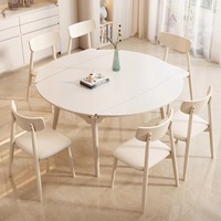 Ensemble de table et chaises de salle à manger rondes extensibles et pliables en marbre et bois massif, style nordique moderne, 4 à 6 places, pour petits espaces, couleur beige.