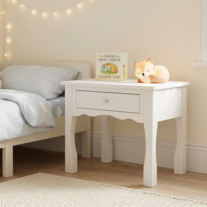Elegant White Wooden Nightstand with 1 Drawer for Kids Bedroom Furniture High Quality <b>Bedside</b> Table - Product Image 1