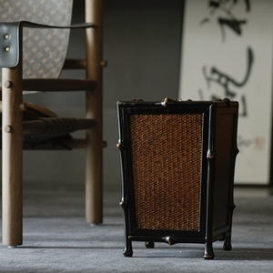 Handmade <b>Black</b> Bamboo Wastebasket Rectangular With Lid Indoor Household Trash Can Anji Origin - Product Image 1
